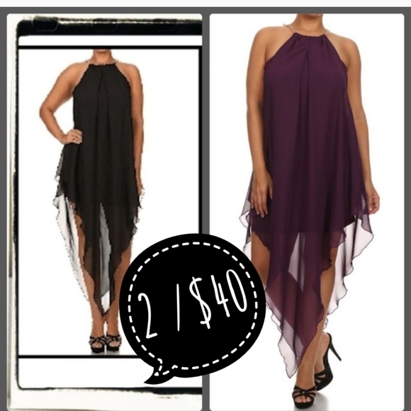 20275 Black Asymmetrical Chiffon Dress